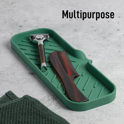 Zulay Kitchen Large Silicone Sponge Holder (12x4) – Flexible Sink Organizer Tray for Kitchen & Bathroom – Multipurpose Soap Dish for Sponges, Makeup, Trinkets & More (Pine Green)