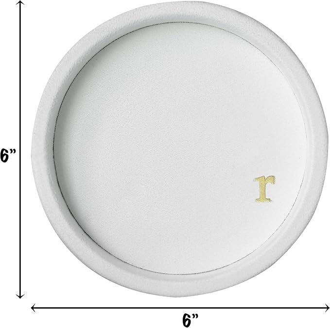 COLLECTIVE HOME - Velvet Jewelry Tray, 6" Monogrammed Jewelry Dish, Smooth Velour Display Dish for Rings, Earrings, Necklaces, Makeup, Personalized Gifts for Women (White-r)
