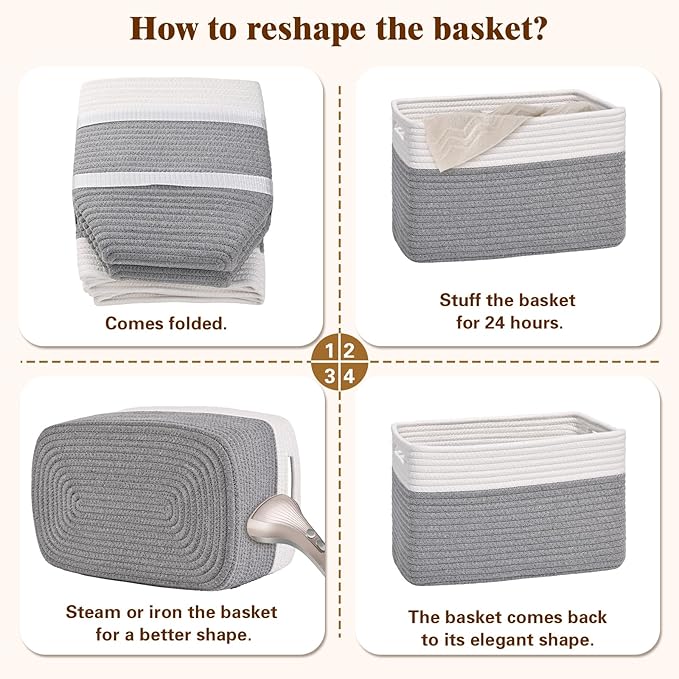 Storage Baskets for Organizing, 4 Pack Storage Baskets for Shelves, Woven Basket for Shelves, Closet Organization, Rectangle Organizer Basket Gifts Empty, 13"Lx8.7"Wx7.9"H Decorative Bins with Handles