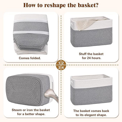 Storage Baskets for Organizing, 4 Pack Storage Baskets for Shelves, Woven Basket for Shelves, Closet Organization, Rectangle Organizer Basket Gifts Empty, 13"Lx8.7"Wx7.9"H Decorative Bins with Handles