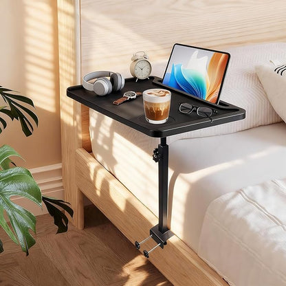 AmaCielo Adjustable Bedside Shelf for Bed, College Dorm Room Essentials, Bamboo Bed Side Tray Table with Sturdy Metal Pole, Clip On Nightstand Organizer for College, Apartment, Bunk Beds