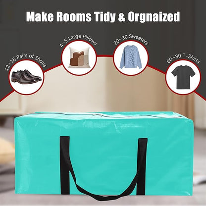 PANDA JOYS 8 Pack Extra Large Moving Bags with Zippers & Carrying Handles, Heavy-Duty Storage Tote for Space Saving Moving Storage, Fold Flat, Alternative to Box and Bin,Aquamarine