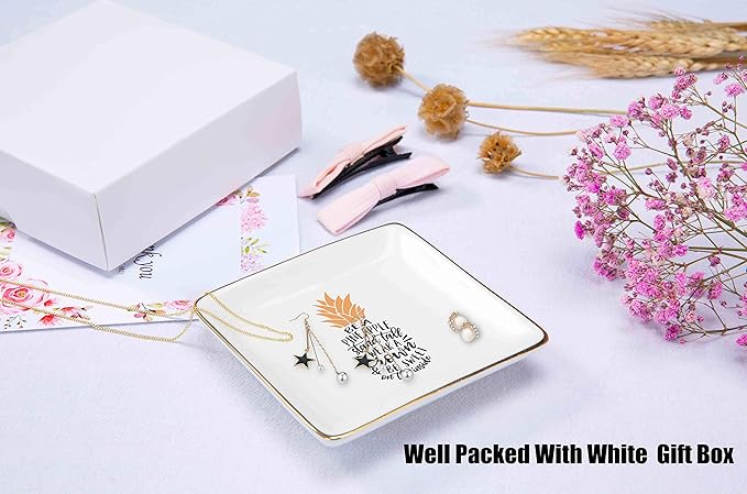 Be a Pineapple Stand Tall Wear a Crown – Ceramic Jewelry Holder Box Ring Dish Trinket Tray – Tropical Inspirational Gifts For Women Teen - Birthday Christmas Gifts for Women,Best Friends,Bestie