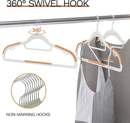 MLKJHHI 40 Pack Heavy Duty Plastic Hangers, Non Slip Clothes Hangers with Rubber Pads and 360° Hook - Thin Space Saving Hanger, Closet Organizer for Shirt, Pants, Suit, Skirt, Coat - Orange