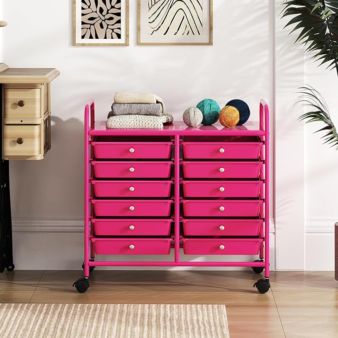MAT EXPERT 12-Drawer Rolling Storage Cart, Mobile Utility Cart on Wheels, Removable Storage Drawers for Home, Study, Office, School,Paper Organizer