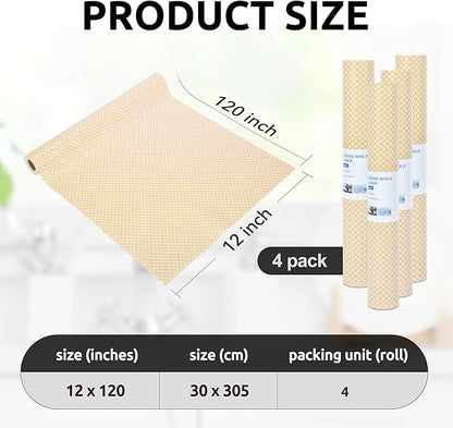 RAY STAR 12X120 Inch Shelf Liner for Kitchen Cabinets, Non-Adhesive Cabinet Liner Washable, PVC Drawer Liner for Dresser Non-Slip Bathroom (Yellow Circle)(4 Roll)