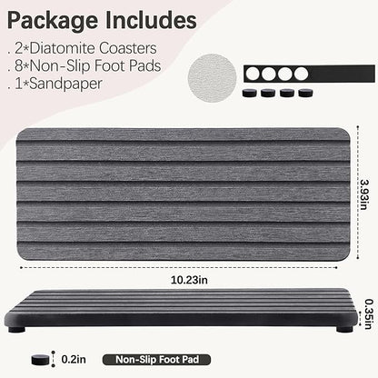 2 PCS Water Absorbent diatomite Coasters, 10.2" x 4" Water Absorbing Stone Tray for Sink, Stone Drying mat for Kitchen Counter, Stone soap Tray Used for Hand Soaps & toiletries & Plants