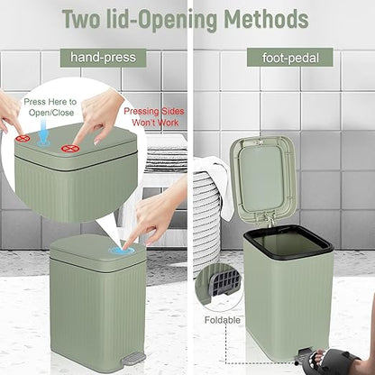 rejomiik Small Bathroom Trash Can with Lid Slim Soft Close Garbage Can Step Wastebasket Container Trash Bin for Office Bedroom Kitchen Living Room (2.6 Gallon Light Green)