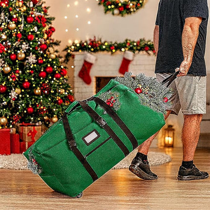 7.5 ft Christmas Tree Storage Bag, Heavy Duty Rolling Xmas Tree Bag with Reinforced Handles and Wheels, Large Storage Container for Trees and Decorations, Green
