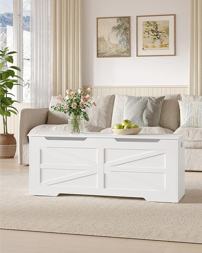 47.2" Storage Chest, Extra Large Storage Trunk with 2 Hinges, Wooden Box Bench, Lift-Top Organizer Chest, Shoe Bench for Entryway, Bedroom, Living Room, White SB13403X
