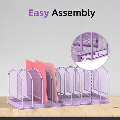 SUPEASY File Organizer 9-Section Mesh Desk Organizer, Upright File Organizer Desktop Organizer File Sorter, File Folder Holder for Office Supplies, Purple