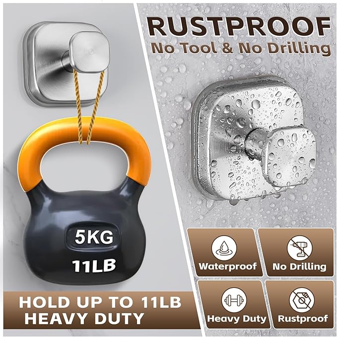 Supopular Heavy Duty Reusable Suction Cup Hooks for Kitchen/Bathroom/Shower - Wet-Proof Hooks for Towels, Robes, Loofah&Wreaths/No Drill Mounting on Glass, Tile, Metal (2, Brushed Nickel)