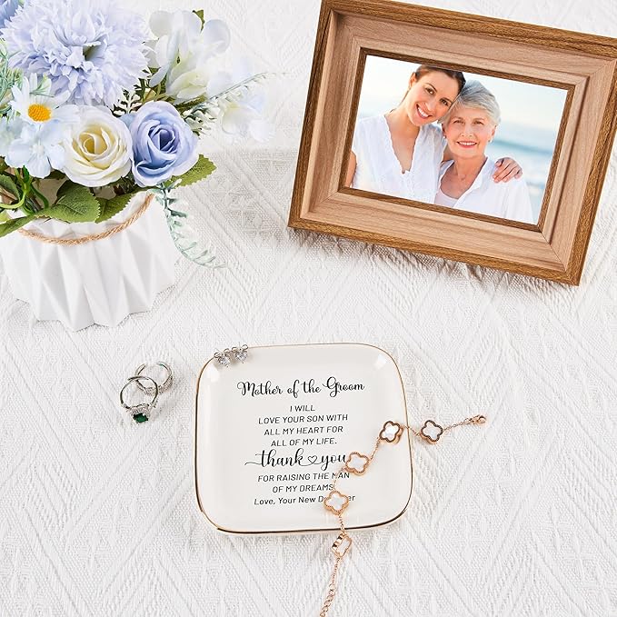 COZITED Mother of Groom Jewelry Dish Ring Plate - Thank You for Raising of My Dreams, Wedding Gifts for Mother of The Groom Christmas Birthday from Bride