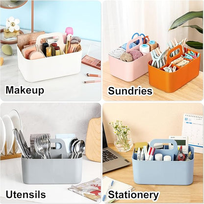 Multiuse Caddy Organizer with Handle, Stackable Plastic Tote Bin - Art Craft Supplies, Office, Desk, Stationery Pen Holder, Kitchen, Utensil, Makeup, Bathroom, Shower, Cleaning, Dorm Organizer, Orange