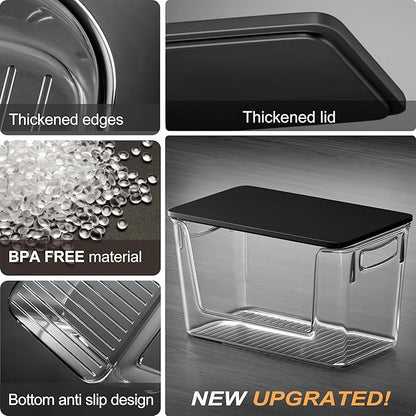 Pantry Organizers Storage, Under Sink Organizer Trash Bag Holder with Bamboo Lids Large Capacity Clear Storage Bins for Onion, Potato, Garlic, Canned Food Kitchen Countertop Organizer (Black lid)