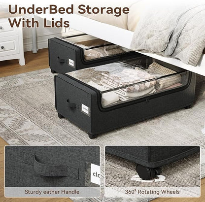 VicHomey Under Bed Storage With Wheels, XXXXL Large Underbed Storage Organizer, 90L Capacity, for Shoes, Clothes, Blankets, Bedding