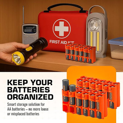 Storacell AA-12 Battery Storage Caddy and Dispenser (Pack of 2), Orange, Holds 12 AA Batteries (Not Included), Durable & Compact Design, The Original Battery Caddy, Made in The USA