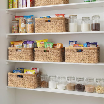 StorageWorks Extra Large Wicker Baskets for Organizing, Water Hyacinth Storage Basket with Built-in Handles, 1 Pack