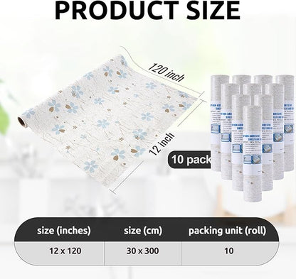 RAY STAR 12X120 Inch Shelf Liner for Kitchen Cabinets, Non-Adhesive Cabinet Liner Washable, PVC Drawer Liner for Dresser Non-Slip Bathroom (Floral)(10 Roll)