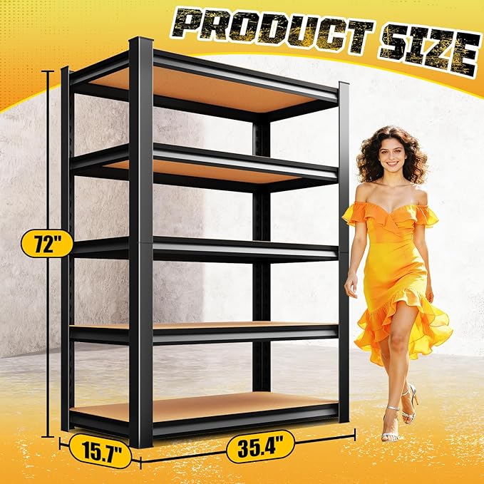 72" H Garage Storage Shelves 5-Tier,Garage Storage System Shelves Adjustable 2000LBS,Storage Shelving for Basement,Pantry,Kitchen,Warehouse,72" H x 35.4" W x 15.7" D