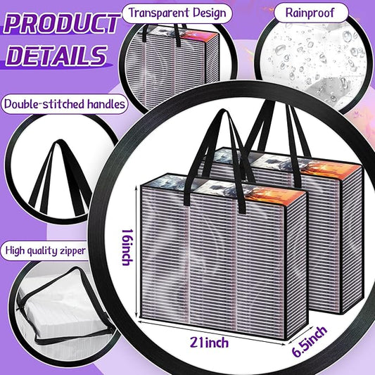 Buryeah 2 Packs Extra Large DVD Storage Bags, Storage Case Holder Organizer Holds up to 360 DVDs Clear Plastic Bags Video with Carrying Handles and Zipper, Media Organizer for Movie VHS(Clear)