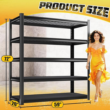 72" H Garage Storage Shelves 5-Tier,Garage Storage System Shelves Adjustable 3000LBS,Storage Shelving for Basement,Pantry,Kitchen,Warehouse,72" H x 59" W x 20" D