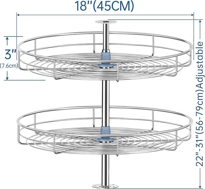 18" Chrome Corner Cabinet Lazy Susan, Full Circle Corner Cabinet Lazy Susan Replacement Shelves Rotating Rack for Upper Cabinet Kitchen
