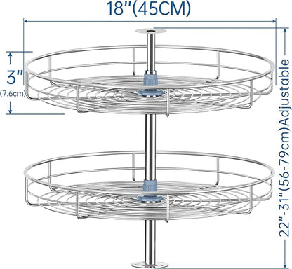 18" Chrome Corner Cabinet Lazy Susan, Full Circle Corner Cabinet Lazy Susan Replacement Shelves Rotating Rack for Upper Cabinet Kitchen