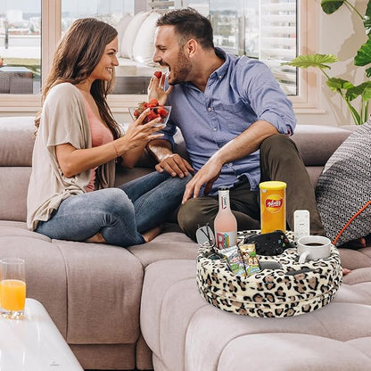 Couch Cup Holder Pillow - Cup Glass Cozy Pillow | Couch Caddy Sofa Bed Buddy Holds Drinks, Snacks, Remote, Phones, Tablet. Keep Drinks Stand and Prevent Spills for Car, Park, Beach (LeopardYellow)