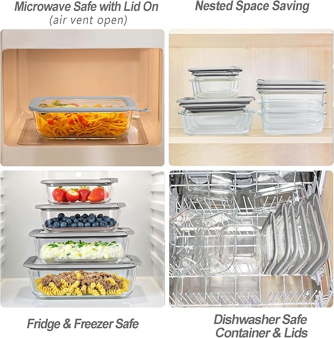 Glass Food Containers with Glass Lid (Grey-6RJ)