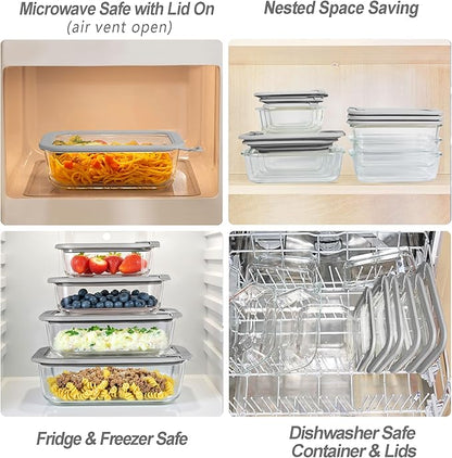 Glass Food Containers with Glass Lid (Grey-6RJ)