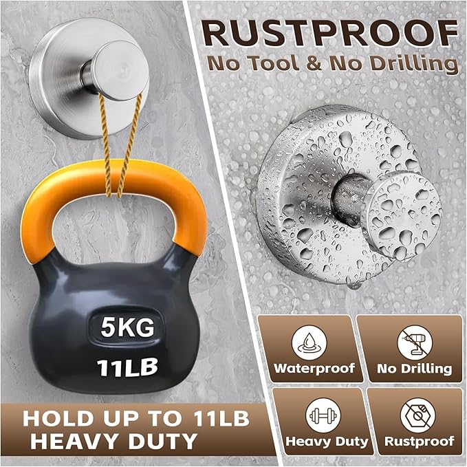 Supopular Reusable Heavy Duty Suction Cup Hooks for Kitchen/Bathroom/Shower - Wet-Proof Hooks for Towels, Robes, Loofah&Wreaths/No Drill Mounting on Glass, Tile, Metal (2, Brushed Nickel)