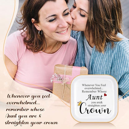 PUDDING CABIN Valentines Aunt Gifts from Niece Nephew, Aunt's Jewelry Holder – Remember Whose Aunt You Are Straighten Your Crown – Galentiens Gift for Aunts, Mothers Day Birthday Gifts for Auntie