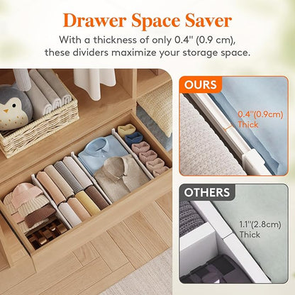 Lifewit 4" High 9 Pack Drawer Dividers, 10.5-16.5" Drawer Divider for Clothes, Adjustable Dresser Drawer Organizers, Plastic Drawers Separators for Clothes, Bedroom, Bathroom, Kitchen, Closet