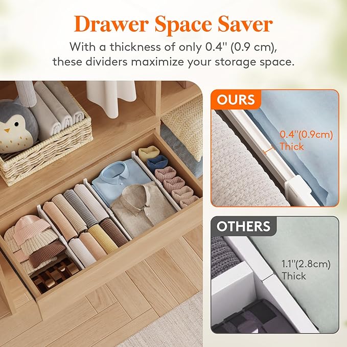 Lifewit 4" High 5 Pack Drawer Dividers, 10.5-16.5" Drawer Divider for Clothes, Adjustable Dresser Drawer Organizers, Plastic Drawers Separators for Clothes, Bedroom, Bathroom, Kitchen, Closet