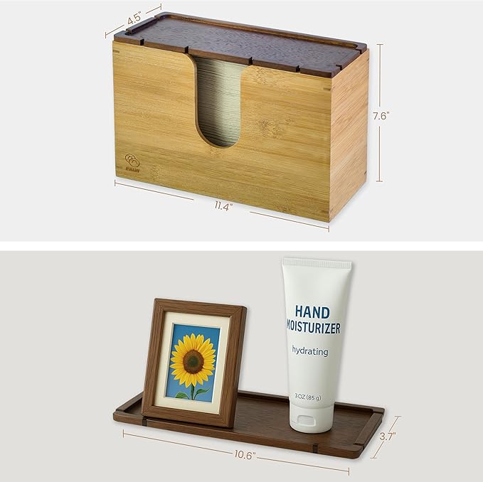 eBun Bamboo Paper Towel Holder for Multifold, Cfold, Trifold, Zfold Towels – Wall Mount or Countertop Paper Hand Dispenser with Removable Lid Tray, Modern Rustic Design for Kitchen, Bathroom & Office