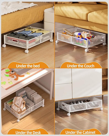 Yeebonix Under Bed Organizer, Storage Bins Under Bed, 60L Underbed Storage Bins for Bedroom Clothes Shoes Blankets (White, 4 Pack)