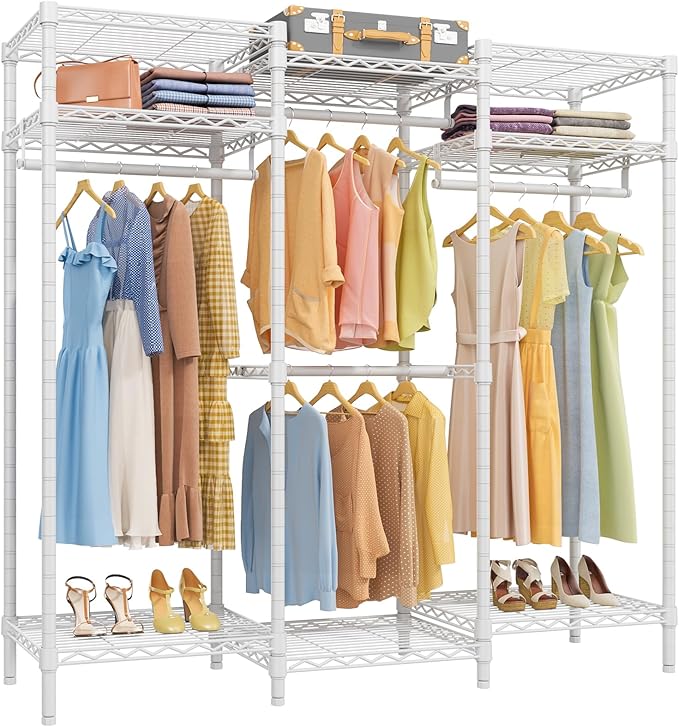 VIPEK V5i Garment Rack Bedroom Armoires Freestanding Closet Organizer, Portable Wardrobe Closet Heavy Duty Clothing Rack with 8 Adjustable Shelves& 4 Hang Rods, 56.7" Lx15.7 Wx76.4 H, White (Medium)