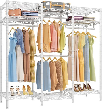 VIPEK V5i Garment Rack Bedroom Armoires Freestanding Closet Organizer, Portable Wardrobe Closet Heavy Duty Clothing Rack with 8 Adjustable Shelves& 4 Hang Rods, 56.7" Lx15.7 Wx76.4 H, White (Medium)