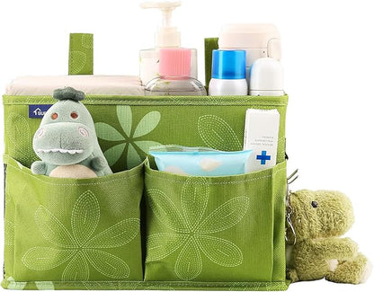 Surblue Bedside Caddy Hanging Bed Organizer Storage Bag Pocket for Bunk and Hospital Beds, College Dorm Rooms Baby Bed Rails,Camp Chiars，Wheelchair Side Bag，4 Pockets and 2 Hooks (Flower)