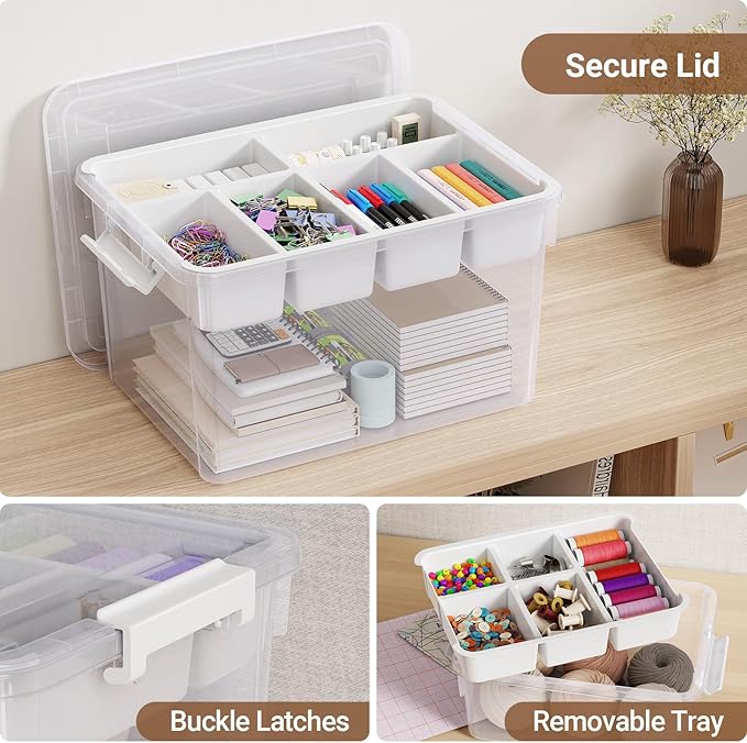 HOMETUK 80Qt Plastic Storage Bins with Lids, Clear Latching Organizers Boxes with Removable Trays, Large Portable Storage Containers, for Holiday Ornaments, Home Organization, 2Pack
