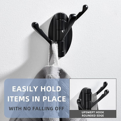 Angle Simple Towel Hook Matte Black 2 PCS, Metal Swivel Folding Robe Hook, Hand Towel Holder, Heavy Duty Clothes Hanger for Bathroom RV Wall Mount