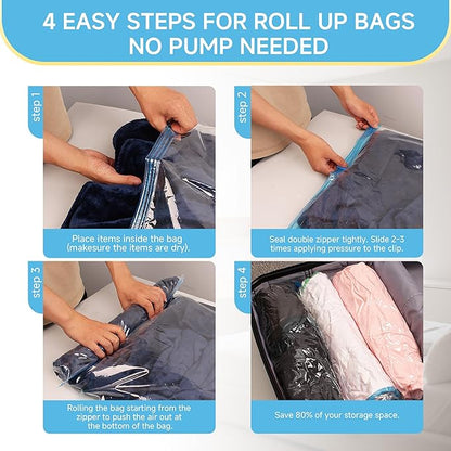 Compression Bags for Travel - Travel Essentials - 25 Pack Space Saver Bags - No Vacuum Needed - Compression Packing Bags for Cruise Accessories