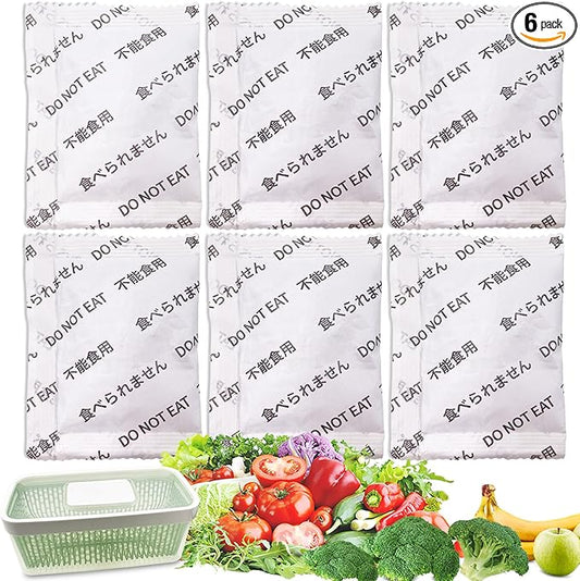 6 Pack Produce Saver Refills Kit for OXO GreenSaver Produce Keepers and Crisper Inserts, Keep Fruits Veg Fresh, Also Compatible with Bluapple Produce Freshness Saver Balls and other Produce Savers