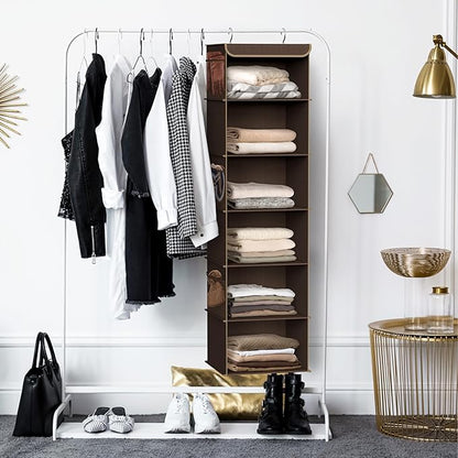 Simple Houseware 6 Shelf Hanging Closet Organizer, Brown