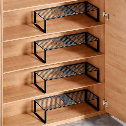 Multi-Functional Adjustable Metal Wire Shoe Rack Organizer - Stackable Shoe Storage for Closet, Extendable 15-24.4in, Retractable Entryway Shoe Cabinet Shelf (Black, 4 Pack)