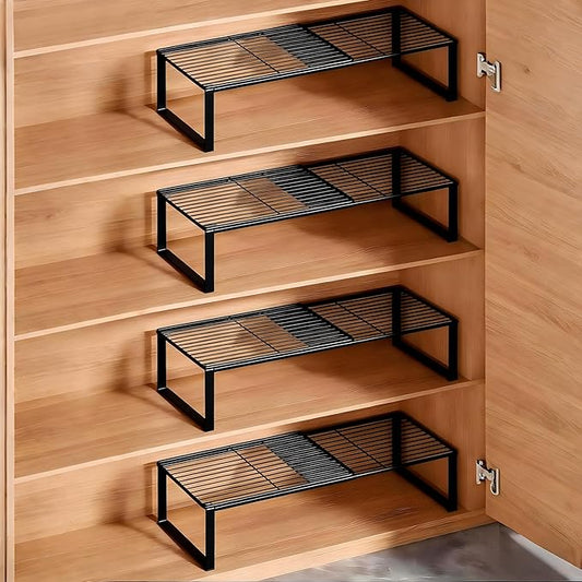 Multi-Functional Adjustable Metal Wire Shoe Rack Organizer - Stackable Shoe Storage for Closet, Extendable 15-24.4in, Retractable Entryway Shoe Cabinet Shelf (Black, 4 Pack)