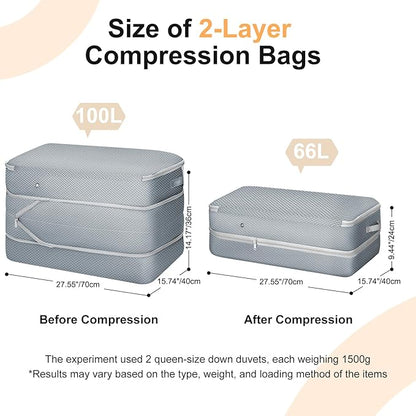 Easortm Comforter Storage Bag - Large Capacity Bedding Storage Bags Ultra Space Saving Self Compression Organizer, Washable Compression Bags for Storage Comforter Blanket Duvet Pillow, 2-Pack, Grey