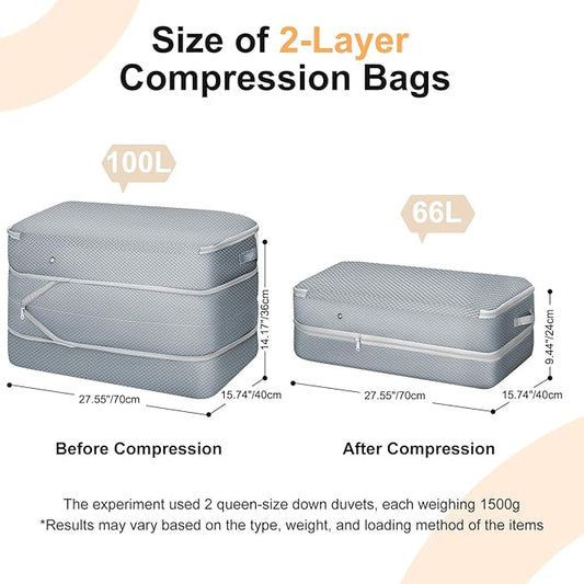 Easortm Comforter Storage Bag - Large Capacity Bedding Storage Bags Ultra Space Saving Self Compression Organizer, Washable Compression Bags for Storage Comforter Blanket Duvet Pillow, 4-Pack, Grey