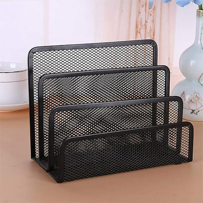 VANRA 2 Small Letter Sorters Desktop File Holder Organizer Metal Mesh with 3 Vertical Upright Compartments (2 Black)